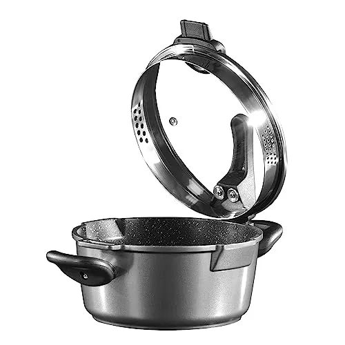 STONELINE® FUTURE Kochtopf 28 cm mit Siebglasdeckel - Kochtopf 28 cm aus Aluguss mit echter Steinpartikel-Antihaftbeschichtung, ideal für alle Herdarten, inklusive Induktion. Einfach zu reinigen und perfekt für gesundes Kochen.