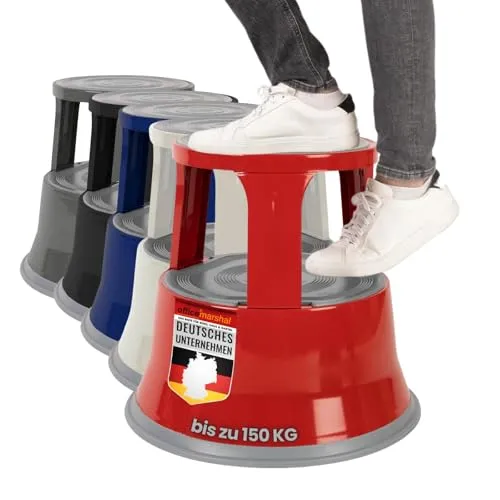 OfficeMarshal Rollhocker | viele Farben | Kunststoff oder Stahl (Rot, Metall)