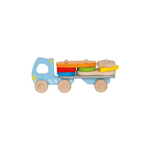 Goki 55859 - Lastwagen mit Stapelfracht - Holzspielzeug, das spielerisch Koordination und Motorik fördert – ideal für kleine Baustellenabenteuer!