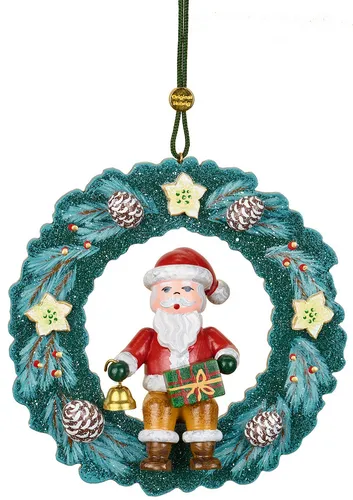 Hubrig Volkskunst Weihnachtsmann Adventskranz 9cm - Nussknacker Figuren und Dekoration, handgefertigt mit traditionellem Charme für festliche Stimmung in der Weihnachtszeit.