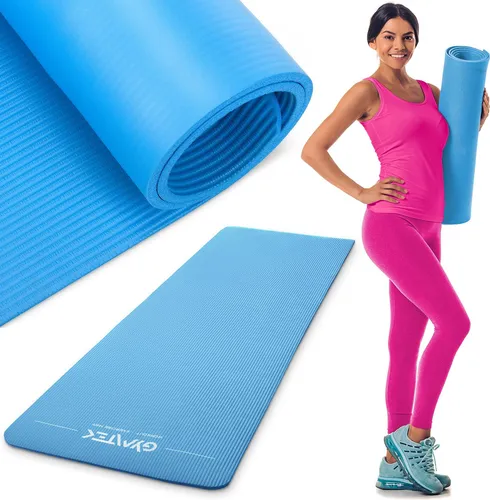 Gymtek® Gymnastikmatte 1cm - 180x61cm - Trainingsmatte für Pilates, Yoga & Fitness- rutschfeste Yogamatte - Blau