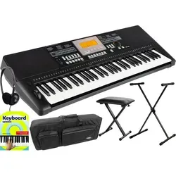 Classic Cantabile CPK-403 Keyboard Deluxe Set - 61 Tasten Keyboard mit Anschlagdynamik, 618 Klänge, 200 Begleitrhythmen und umfangreichem Deluxe Set inkl. Ständer, Bank, Tasche und Kopfhörer - ideal für Einsteiger und Fortgeschrittene.