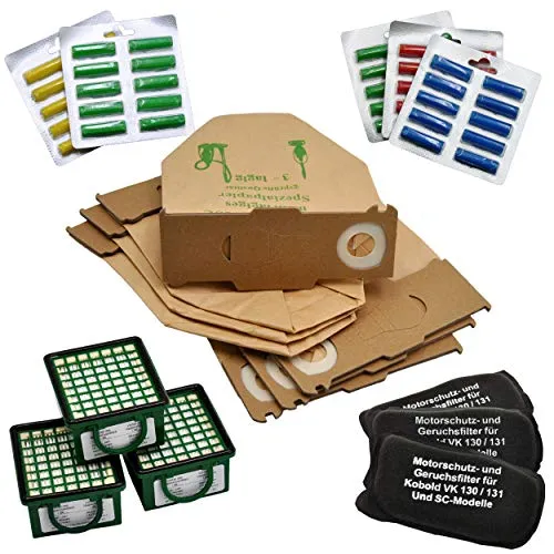 teiliges SET geeignet für Vorwerk Kobold VK 130 131, 50 Staubsaugerbeutel, 3 Hygienefeinfilter, 3 Geruchsfilter, 50 Duftstäbchen 106