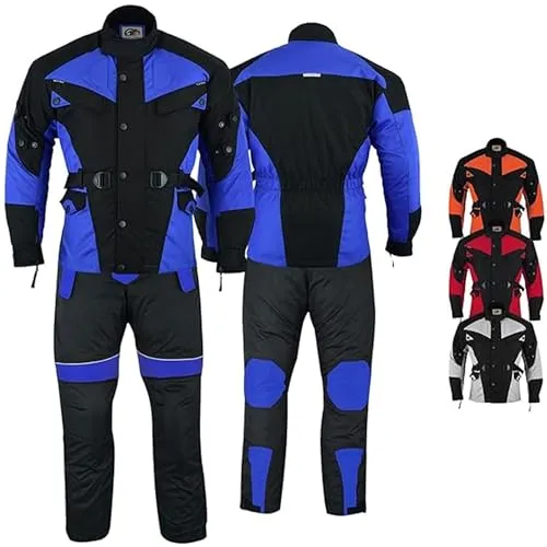 Motorradkombi Herren 2-teiler mit 6CE-Protektoren Motorradanzug Textil Winddicht Motorradjacke & Motorradhosen-Set - aus 4 Schichten Abnehmbar Thermofutter - insgesamt 9 Taschen - Blau - 60