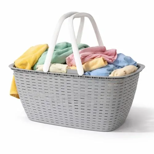 Einkaufskorb Wäschekorb Wäschesammler Wäschebox Wäschebehälter Korb tragbar inkl. Henkel 35 Liter Grau