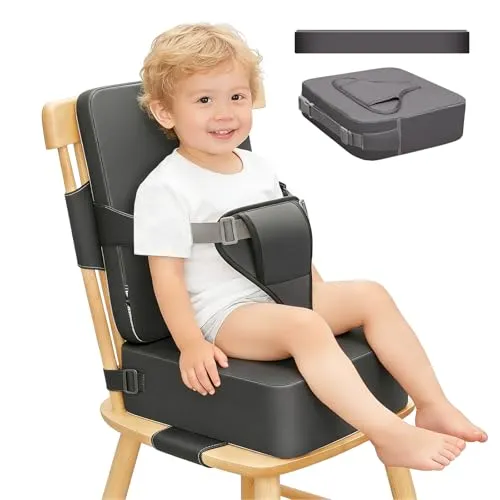 GOEDCH 36×32cm Sitzkissen Sitzerhöhung Stuhl Kind: PU Wasserdicht Kindersitzkissen Hochstuhl, 3-Punkt Schnalle, Ergonomische, Sitzunterstützung Flugzeug-kleinkindsitzverlängerung für Esszimmer