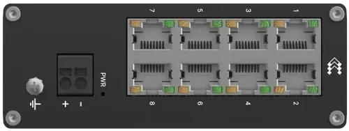 Teltonika Switch Fast Ethernet TSW030, 8-Port 100 Mbit/s - Unmanaged 8-Port Netzwerk-Switch für DIN-Rail-Hutschiene, energieeffizient mit max. 1,5 Watt und lüfterlosem Design für leisen Betrieb.