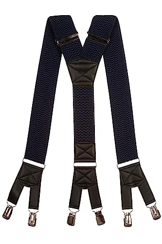 Olata 6 Clip Herren Hosenträger/extra breite Y-Hosenträger – 5 cm. Dunkelblau