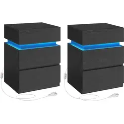VASAGLE Nachttisch mit LED-Beleuchtung, 3 Schubladen, Schwarz - 2er Set - Stylischer Nachttisch mit einstellbarer LED-Beleuchtung für individuelle Atmosphäre. Bietet viel Stauraum mit 3 großen Schubladen – ideal für Schlafzimmer und Wohnzimmer.