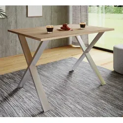 VCM my home Esstisch Xona - Rechteckig in Sonoma-Eiche mit Silbernem U-Fuß - Schreibtisch aus MDF mit kratzfester, pflegeleichter Oberfläche – ideal für gemütliche Essenspausen in Kantinen oder Bistros.