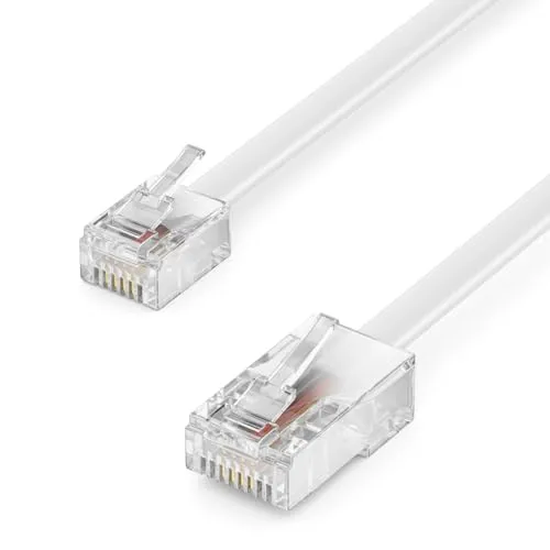 deleyCON 40m Telefonkabel RJ11 auf RJ45 Modularkabel 99% Kupfer AWG 28 Flachkabel RJ11 Stecker zu RJ45 Netzwerk Stecker Telefondose Modem Router Fax ISDN DSL VDSL Internet Weiß