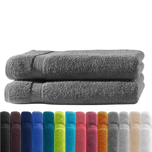 Zestri Frottier Duschhandtuch 2er-Set | Duschtuch Anthrazit 70x140 | 100% Baumwolle 500g/m² | Öko-Tex Standard 100 Handtuch