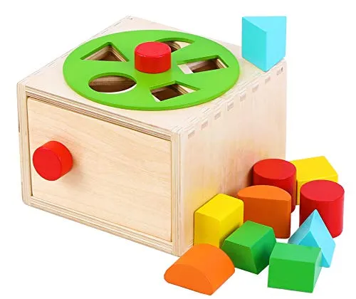 Toys of Wood Oxford Kinder Steckwürfel aus Holz - Formen und Farben sortieren - Steckspiel für Babys - Steckbox Holzspielzeug