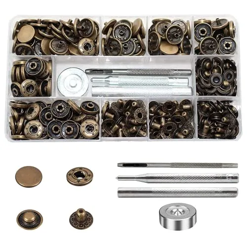 BetterJonny 80 Sets Druckknöpfe Set, Φ15mm Messing Kupfer Metall Bronze Kleidung Druckknöpfe Mit Fixierwerkzeug Kit Für Leder Jeans Jacke Brieftasche Handtasche