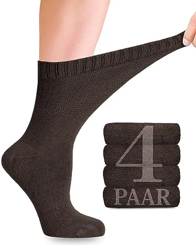 Diabetiker Socken mit Lycra für Damen – 4 Paar ohne Naht - Sportsocken für Diabetiker, schwangere Frauen und Komfortsuchende; nahtloses Design für höchsten Tragekomfort und Atmungsaktivität.