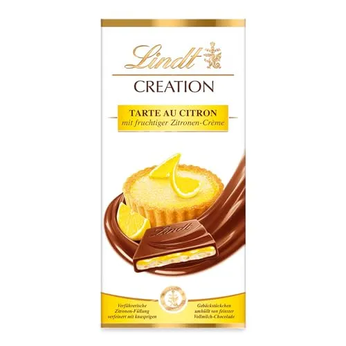 Lindt Schokolade Creation Tarte aus Citron | 150 g Tafel | Fruchtige Zitronen-Füllung mit knusprigen Gebäckstückchen umhüllt von feinster Vollmilch-Schokolade | Schokoladentafel | Schokoladengeschenk