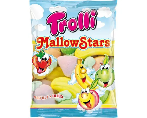TROLLI Süßigkeit, Trolli Mallow Stars extrasofte Schaumzucker Früchte mit Füllung 150g