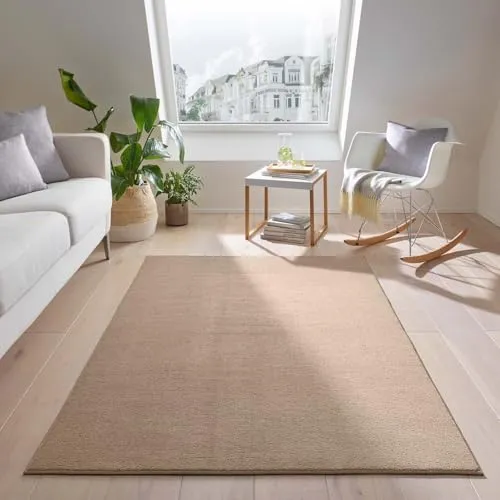 Taracarpet Teppich Kurzflor waschbar sehr weich für Wohnzimmer Esszimmer und Kinderzimmer Flachflor Uni Einfarbig beige 120x170 cm