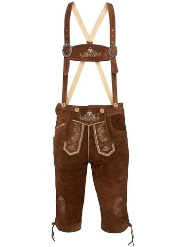 STEIGENHÖFER Lederhose Herren Tracht Kniebund - Reinhold - 100% Rindsleder - Traditionelle Trachtenhose für Oktoberfest - Trachtenlederhose aus hochwertigem Rinds-Velours-Leder mit einzigartiger Stickerei und rustikalen Knöpfen, ideal für dein Oktoberfest-Outfit und alle festlichen Anlässe.