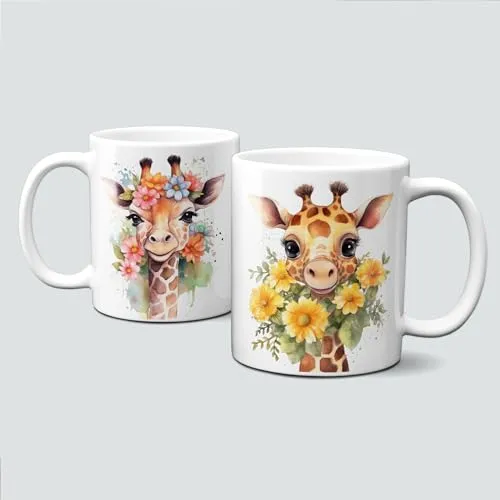online-hut - Tasse - Kaffeebecher - Lieblingstasse - mit Giraffen und bunten Blumen - LT-294
