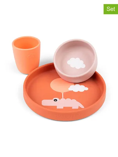 Done by Deer Silikon Geschirr-Set Happy Clouds Papaya - Kleinkindergeschirrset aus 100% Silikon in Lebensmittelqualität, rutschfest und hitzebeständig, ideal für kleine Esser und fördert die Selbstständigkeit.