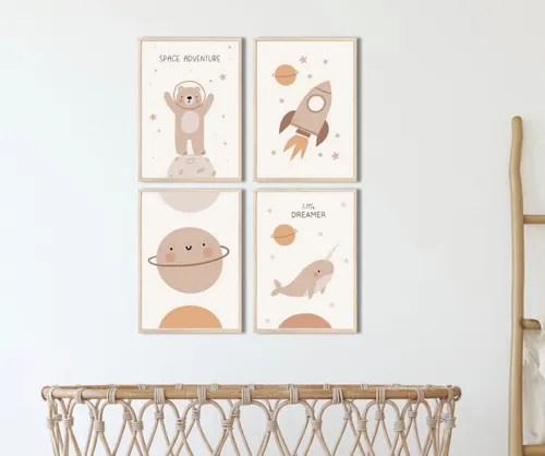 MeinBaby123® Poster Bilder Kinderzimmer, Poster Kinderzimmer Deko, Süße Tiere, Babyzimmer, Tiere Wandbilder,  Boho,  Sprüche
