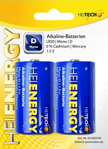 Heitech Alkaline Batterien Mono D, LR20 - 1,5 Volt, (2-er Pack)