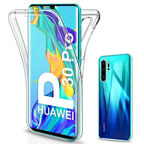 SOGUDE Schutzhülle für Huawei P30 Pro, 360 Grad drehbar, Full Body vorne und hinten, transparent, aus TPU-Silikon