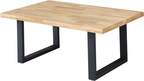 Chris U Couchtisch 110x60 cm Eiche Massivholz - Moderner Couchtisch aus hochwertigem Eiche Massivholz mit robustem U-förmigem Metallgestell in Schwarz. Ideal für gemütliche Abende und als stilvolles Herzstück Ihres Wohnzimmers.