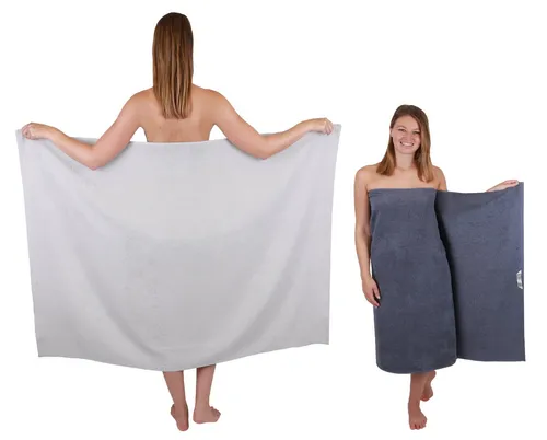Betz Duschtücher Maxi XXL BERLIN 100x150 cm - Badetücher aus 100% Baumwolle, 2 Stück in silbergrau-dunkelgrau. Hochwertig, weich und ideal für ein Wohlfühl-Ambiente. Waschbar bei 60°C und trocknergeeignet.
