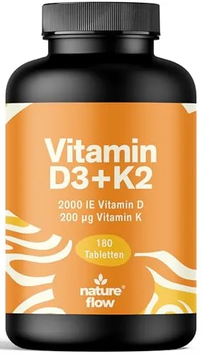 Vitamin D3 K2 hochdosiert – 180 Tabletten mit 2000 IE – Premium 99,7+% All-Trans K2-MK7 – Produziert in Deutschland Laborgeprüft