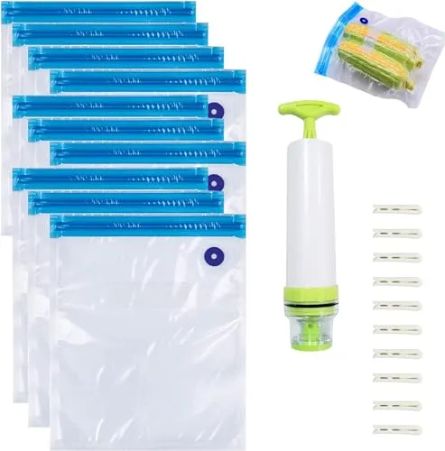 Vakuumbeutel-Set (30x34CM),10 Stück Sous Vide Beutel mit Pumpe, Wiederverwendbare Vacuum Bags, für Reise Vakuumbeutel, zur 3D Drucker Glühfaden, Lebensmittel konservierung
