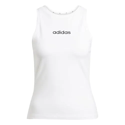 adidas Women's Essentials LINEAR Slim Cotton Tank, White/Black, L