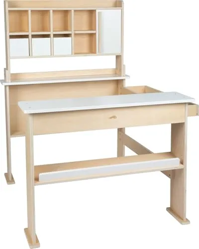 Small Foot Kaufladen natur/weiß beige - Spielmöbel für Kinder ab 3 Jahren, aus hochwertigem Holz mit 1 Schiebetür, 3 Schubladen und einem charmanten Verkaufsstand für kreatives Rollenspiel.