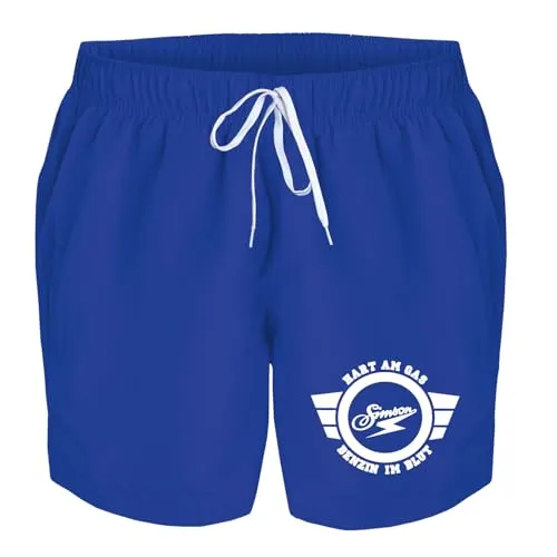 Badehose Herren Simson hart am Gas Benzin im Blut Badeshorts Bedruckt Männer Schwimmhose Beach Shorts Swim Shorts Men, Größe:XL, Farbe:Royalblau
