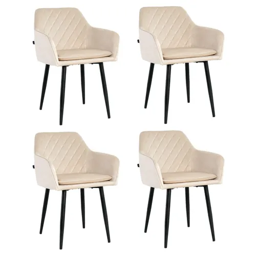 Lina® Noble Esszimmerstühle, 4er Set, Samt, Beige - Küchenstuhl, Wohnzimmerstuhl, Design Stuhl mit Armlehnen - Samt Stühle Esszimmer mit schwarzen Metallbeinen