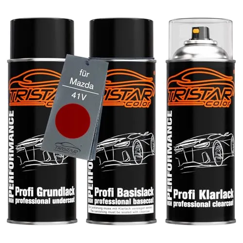 TRISTARcolor Autolack Spraydosen Set für Mazda 41V Soul Red Metallic/Rubinrot Metallic Grundlack Basislack Klarlack Sprühdose 400ml