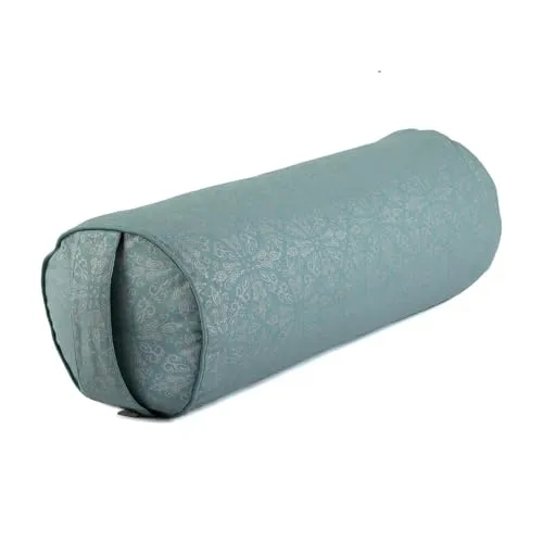 Bodhi Yoga Bolster Ø 23 cm | Maharaja Collection | Abnehmbarer & Waschbarer Bezug aus 100% Baumwoll | mit Bio-Dinkelfüllung | Yogakissen für Restorative & Yin Yoga (Raja/Mineral Blue, Silber)