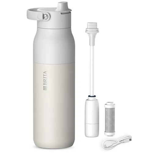 BRITA LARQ iQ Digitale Filter Trinkflasche weiß (1000 ml) - Erlebe smarteres Trinken mit der BRITA-App: Verfolge deine Trinkgewohnheiten und setze persönliche Ziele. Die hochwertige Edelstahlflasche mit UV-C-Technologie sorgt für hygienisches Wasser und ein frisches Trinkerlebnis.