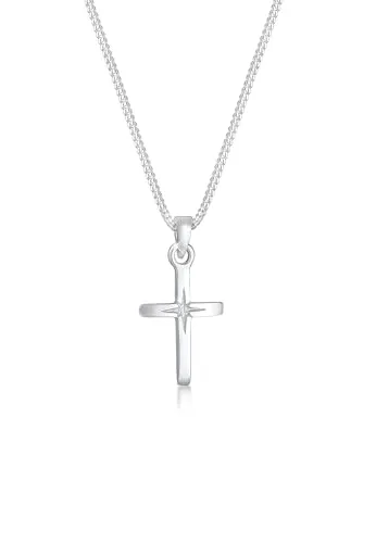 Elli Halskette Damen Kreuz Anhänger mit Sterngravur Glaube - Ketten für Damen, aus hochwertigem 925 Sterling Silber vergoldet, handgefertigt und anlaufgeschützt – ein stilvolles Geschenk für besondere Anlässe.