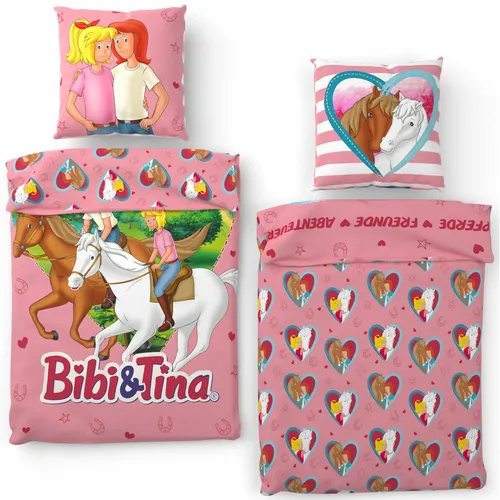 Bibi und Tina Kinder Bettwäsche 135x200 - Bettwäsche-Set für Kinder in Rosa mit Pferde-Motiv, aus 100% Baumwolle, bei 60° waschbar und trocknergeeignet - ideal für kleine Bibi & Tina Fans.