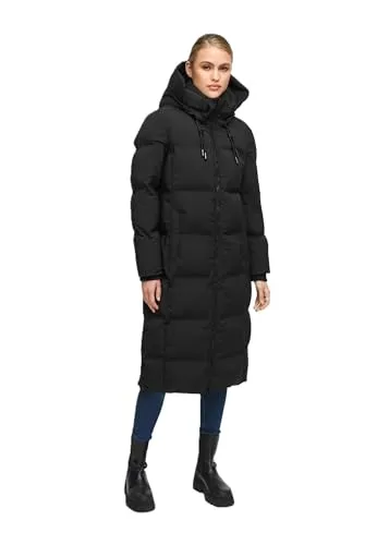 MARIKOO Damen Wintermantel N102 - Winddicht, Abnehmbare Kapuze, Schwarz, Größe XXL - Hochwertiger Damen Wintermantel mit abnehmbarer Kapuze und praktischem Zwei-Wege-Reißverschluss. Ideal für kalte Tage, sorgt für angenehme Wärme und Bewegungsfreiheit. Ausgestattet mit warm gefütterten Taschen für sicheren Stauraum.