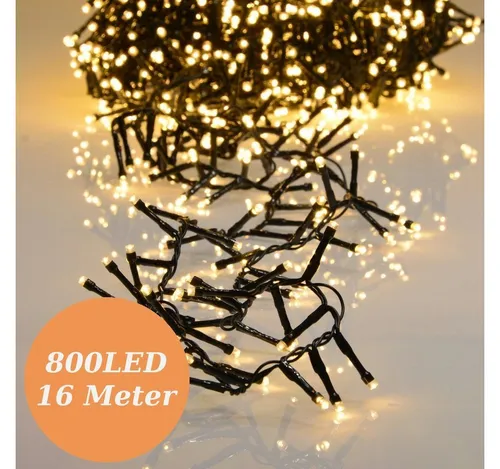 INtrenDU LED-Lichterkette - 800 LED, 16m, warmweiß mit 8 Programmen und praktischer Memoryfunktion für stimmungsvolle Weihnachtsbeleuchtung