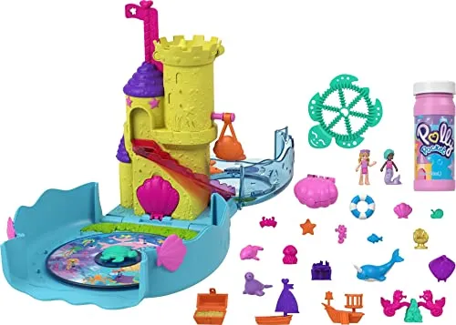 Polly Pocket HHH51 - Blubber Aquarium - Puppenzubehör mit 10 Aktivitäten, 2 Seifenblasenfunktionen und 18 Zubehörteilen für grenzenlosen Unterwasserspaß!