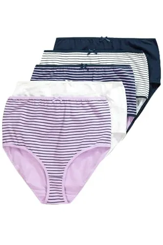 Ulla Popken Damen 5er Maxi-Brief Stripes Slip, Nachtblau - Funktionsunterwäsche mit bewährter High-Waist-Passform und mittelhohem Beinausschnitt für optimalen Tragekomfort, ideal für jeden Tag.