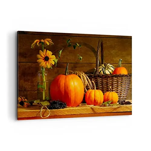 Bilder auf Leinwand 100x70cm Leinwandbild Herbst Folk Tradition Kürbisse Groß Wanddeko Bild Schlafzimmer Küche Deko Wandbilder Dekoration Wohnzimmer Wall Decor Canvas Wand Kunstdruck Art AA100x70-1542
