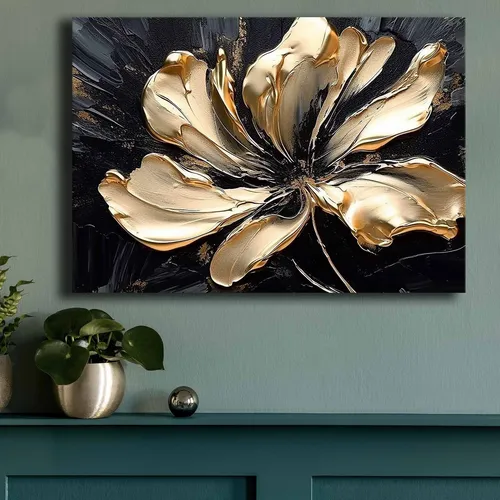 Wandbild Deko Leinwand goldene Blume für stilvolle Räume