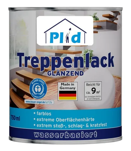 Treppenlack 0,75L Farblos glänzend - Lacke für Holz mit schnelltrocknender Formel, ideal für Treppen und Böden, deckt bis zu 12 m² und sorgt für einen glänzenden Schutz.