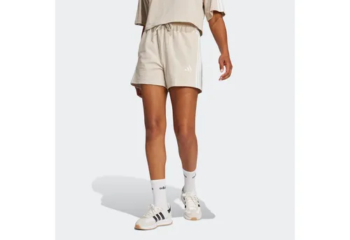 adidas Women's 3 Stripes Single Jersey Shorts - Beige/Weiß, Gr M - Bequeme Shorts für aktive Freizeitgestaltung - Stretchmaterial für optimale Bewegungsfreiheit, ideal für Workout und Sport. Entdecke weitere adidas-Angebote im Bergfreunde.de Online-Shop!