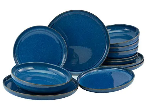 CreaTable uno ATLANTICO Geschirrset 12tlg - Blaues Steinzeug - Teller Set aus 12 Teilen, aus hochwertigem Steinzeug, ideal für stilvolle Essenspräsentationen und langlebig im Gebrauch.